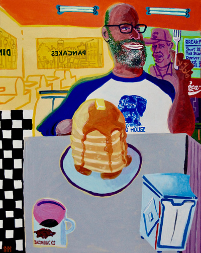 PANCAKE MAN breakfast diner guy illustraion meal pancakes stack