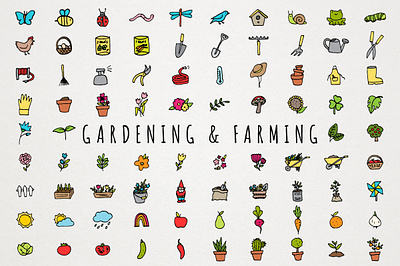 Gardening & Farming Icons clip art collection cute farm garden grow hand drawn icons illustration illustrations nature png set vector