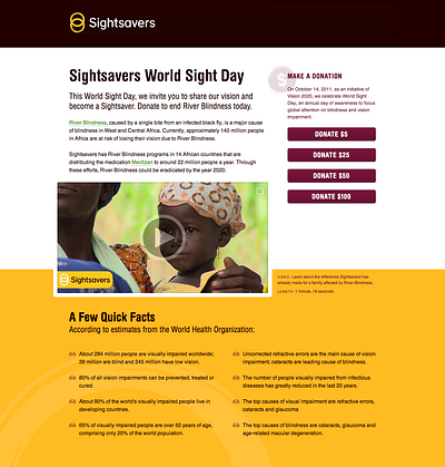 Sightsavers Landing Page editorial layout marketing minimal typography