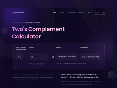 Binary Converter Darkmode binary binary code bit calculator clean complement convert converter dark dark mode dark ui design digital figma ui uiux ux web design website website builder