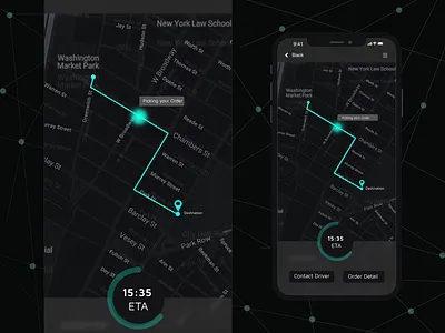 DailyUI - 020 - Location Tracker dark theme food delivery app