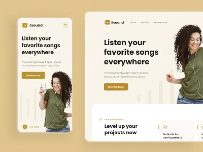 Music Player - Mobile and desktop page appdesign dailyui design figma landing page layout minimal mobile open source responsive ui uidesign userexperience userinterface ux ui webdesign