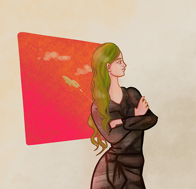 Serina Red Window fashion illustration plane procreate red