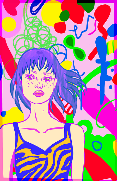 Flat abstract girl abstract blue hair girl procreate
