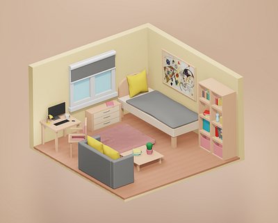 3D low poly room 3d blender3d low poly room