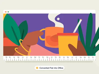 The One With The Apartment ๐  brucira coffee colours concept design girl hand home icon illustration journey leaf mug office plants ui vector web web design website