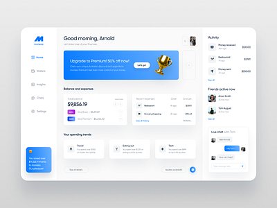 Moneza Multiwallet App achivements bank banking chat clean fireart fireart studio transactions ui ux