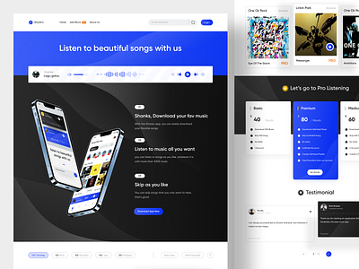 Shanks - Music Player Landing Page detail page home landing page music landing page music player music player website music website pricing testimoial ui uiux user experience user interface ux web web design web homepage webdesign website