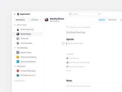 Meeting Agenda agenda calendar calendar settings checkbox empty state meeting meeting agenda navigation notes product design side nav ui web app workspace