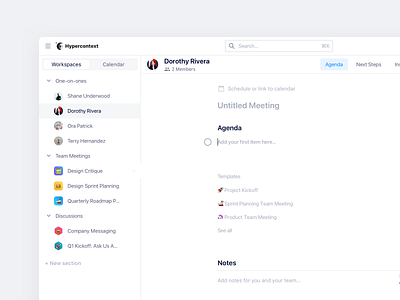 Meeting Agenda agenda calendar calendar settings checkbox empty state meeting meeting agenda navigation notes product design side nav ui web app workspace