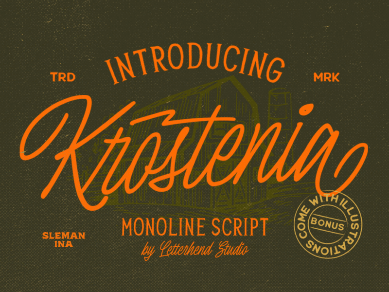 Krostenia - Monoline Script + Bonus vintage font