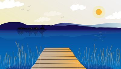 Lakeside Serenity blue city finland illustration lake nature reflection sunshine vector