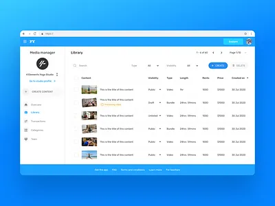 Studio dashboard app bundles clean course dashboard education fintech fintech dashboard playlists responsive design saas saas dashboard studios ui ux videos web app website design yoga