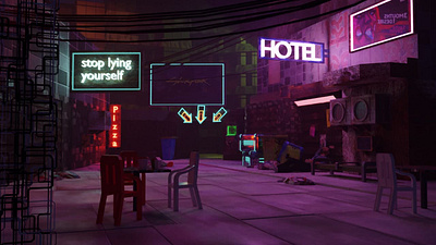 Cyberpunk scene 3d art 3d artist 3d illustration 3d modeling blender blender3d low poly lowpoly lowpolyart sci fi