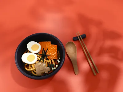 Udon 3d art 3d food 3d lighting 3d lowpoly 3d modeling 3d render c4d cgi cinema4d food noodle udon