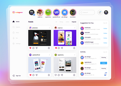 Instagram Web Design homepage instagram instagram post instagramweb ui uiux webdesign