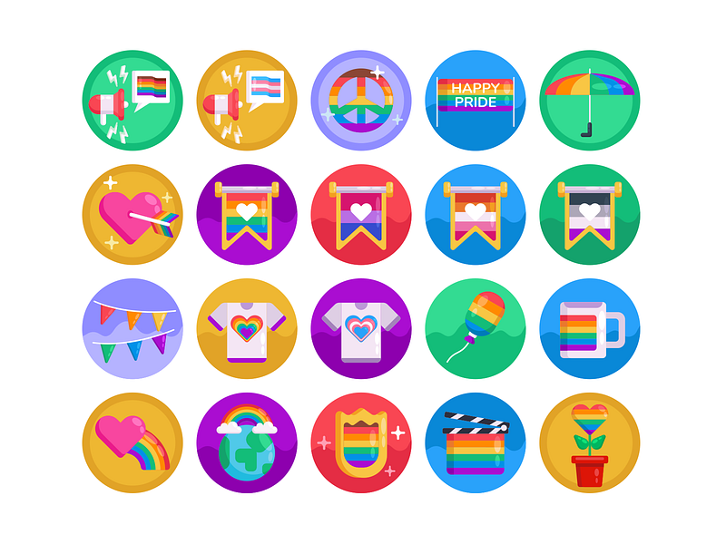 Pride LGBT Icons coloured icons flat icons gaypride icon icons icons pack lbgtqia lgbtq pridemonth rainbow vector vectors