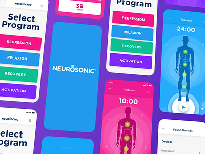 Neurosonic – Recovery & Relaxation App animation app controls interface ios meditation mobile mobile design mobile ui motion motion design night onboarding relax selector sleep time ui ui animation wellness