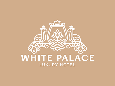 White palace bird coat of arms crown heraldry hotel logo logotype luxury ornament palace peacock premium rest shield spa