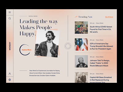 Monday News - Landing Page UI animation clean digital agency header exploration header ui hero homepage landing page minimal najmul new trend news news app news website popular shot typography visual design web design website website design