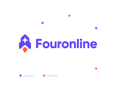 Fouronline - rocket logo branding friendly growing identity launch logo mark modern rocket rocket logo space spaceship star symbol take off technology