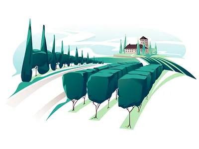 winery landscape agriculture cartoon country design farm france garden grapes illustration italian landscape manufacturing rural summer trees valley vector villa vineyard wine