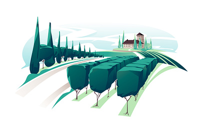 winery landscape agriculture cartoon country design farm france garden grapes illustration italian landscape manufacturing rural summer trees valley vector villa vineyard wine