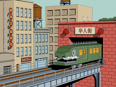 Chinatown airbrush bridge cartoon chinatown city comic comic art drawing hand drawn illustration illustration art illustrator illustrators krita metro new york painting pen train tunnel