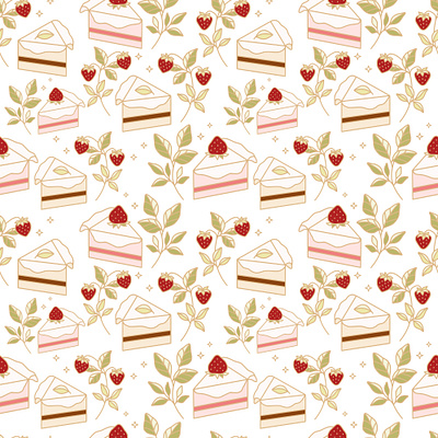 Cake Seamless Pattern cake colorful cookie cute design dessert digital art fabric flat illustration kawaii modern pastry patisserie pattern seamless seamless pattern strawberry textile