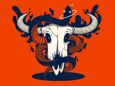 Happy new year of ox! bull chinese new year cow design evil ghost hole illustration magic ox skeleton skull snake zodiac