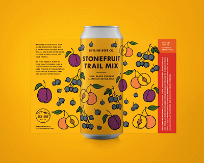 Stonefruit Trail Mix Label Design for Skyline Beer Co. beer art beer branding beer can beer label craftbeer design illustration