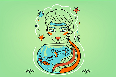 Horo Pisces Girl Fishlover adobe branding fish girl horoscope icon illustration illustrator vector woman