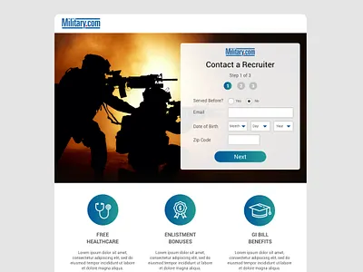 Military.com Recruitment Page design icon landing page responsive ui uiux webdesign website