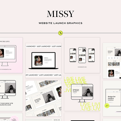 Missy Website Launch Graphics Collection 90s vibe adobe xd designers desktop mockup device mockups graphics instagram graphics instagram templates laptop mockup launched mobile mockup mockups modern social media graphics social media templates web design website launch graphics