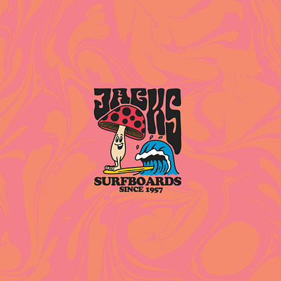 Surfin' Shroom graphic for Jack's Surfboards action sports adobe illustrator apparel design apparel graphics branding california design hand drawn identity illustration illustrator lettering logo psychedelic retro surf type typography vector