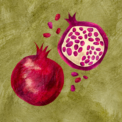 Pomegranates in Green adobe photoshop digital art digital illustration digital painting food food art food illustration fruit illustration illustration art illustration design mixed media painting painting effect pomegranate procreate app surface design watercolor