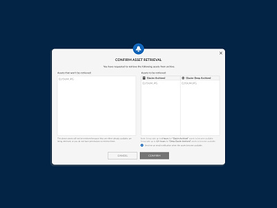 Asset Retrieval Modal app branding design icon iconography illustration logo ui ux web