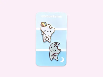 Star Baby & Moon Baby Enamel Pins branding cute enamel pin kawaii moon original character product design product photography space star