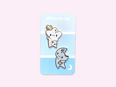 Star Baby & Moon Baby Enamel Pins branding cute enamel pin kawaii moon original character product design product photography space star