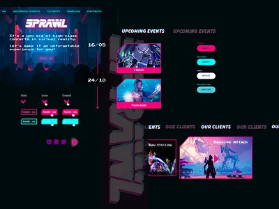 SPRAWL. Online music festivals landing design festivals landing landing page music neon tokyo ui kit