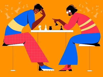 Chess game cartoon character chess chess game chessboard competition design flat illustration man people tactical teamwork web woman