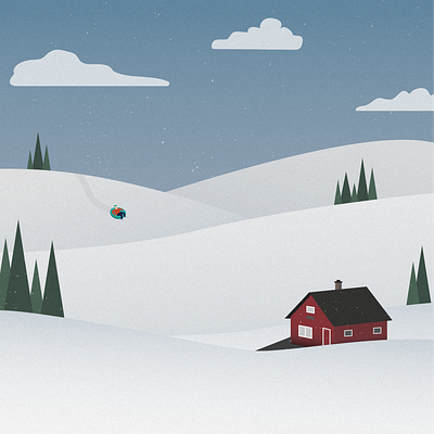 Snow Day cabin design flat illustration illustrator minimal simple sledding snow vector