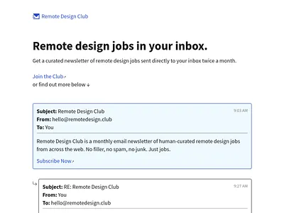 Remote Design Club v2 css design html inbox newsletter remote remote jobs