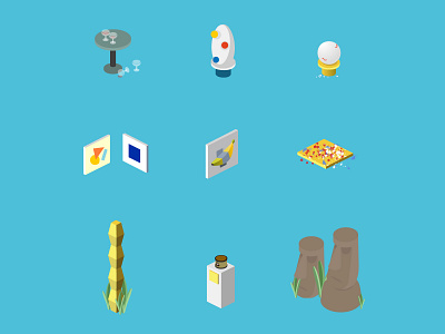 Isometric Art Icons art exhibition art gallery artist banana blue brancusi endless column exhibition icon icon set illustration isometric istock masterpiece miro moai opening night pollock shit yves klein