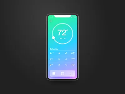Thermostat app ui blue glassmorphic glassmorphism glassy glossy gradient gradient color gradients green helvetica helvetica neue icons mobile app mobile design mobile ui purple thermostat ui ui design