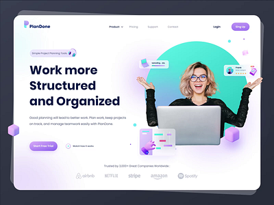 PlanDone - Project Planning Tools 3d animation animation app branding figma gradient homepage illustrations landing page logo organize project management tool task management ui ui ux ux web animation web design website