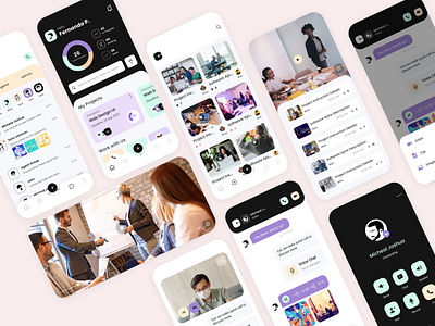 Project Management App application chat collaboration design art designs flat interface live chat minimal mobile mobile app design mobile apps productdesign project project management purple team teams trendy design