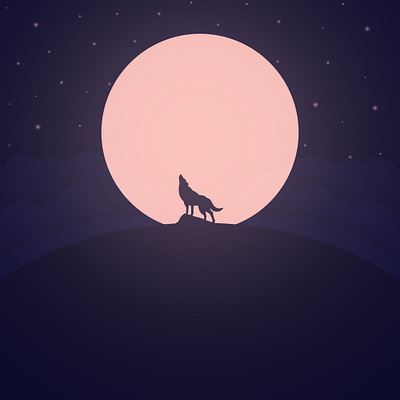 Howl at the Moon 2d artwork branding design flat howl illustration landscape logo moon silhouette vector wolf
