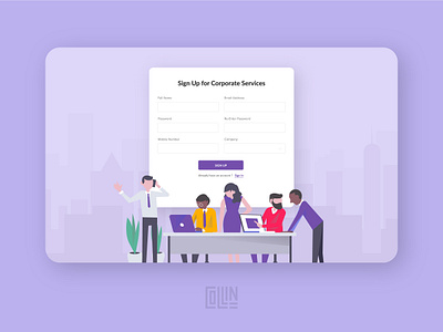 Sign-Up Page for Corporate Services corporate create account edtech education flat illustration login page login screen login ui online course online learning register page registration form signup form signup page signup screen signup ui vector illustration web design website website design