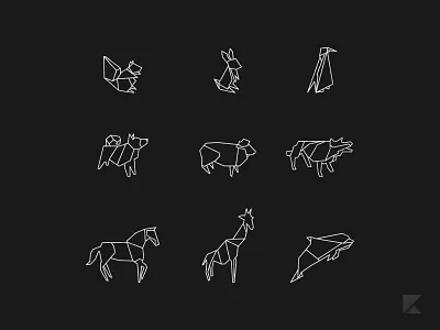 Origami Icons adobe illustrator animals art design dribbbleshot flatdesign greyscale icon line art logodesigner origami symbol vector